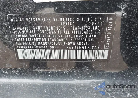 2017 Volkswagen Golf Gti Autobahn 4-Door/S 4-Door/Se 4-Door/Sport 4-Door z USA, uszkodzony, nr VIN 3VW447AU1HM014396